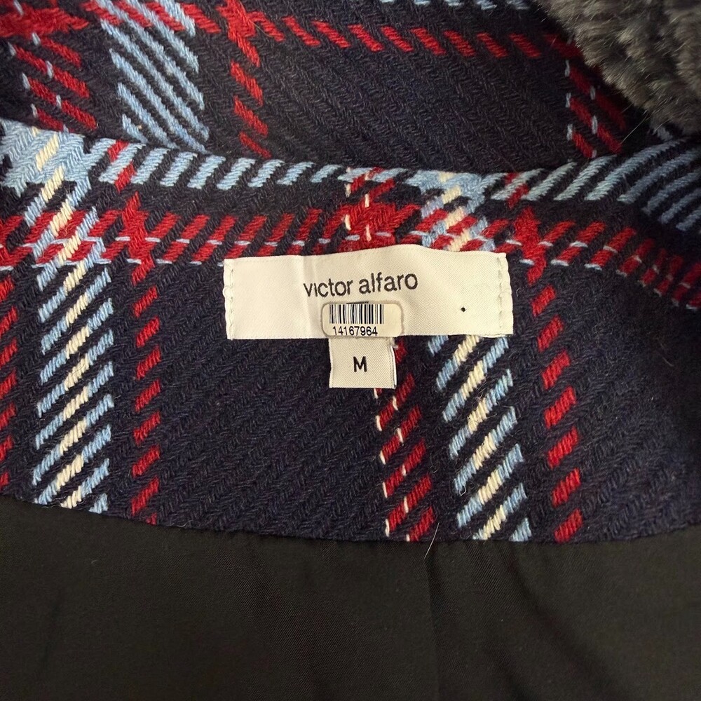 Victor Alfaro Oversized Plaid Tweed Faux Fur Collar Size Medium - Picture 4 of 8